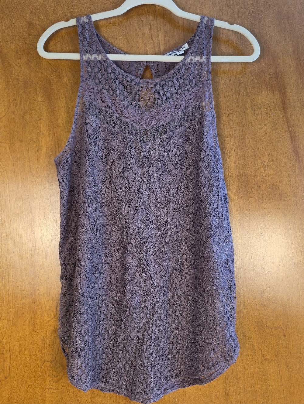 American Eagle Babydoll Y2K Lace Tank Top Sleeveless Keyhole Peignoir Mauve Sz M